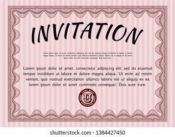 Red Retro vintage invitation. With guilloche pattern. Customizable, Easy to edit and change colors. Modern design. 