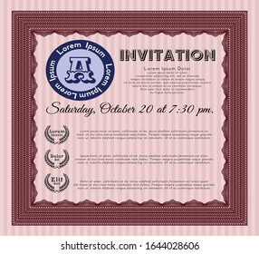Red Retro vintage invitation. With guilloche pattern. Customizable, Easy to edit and change colors. Excellent design. 