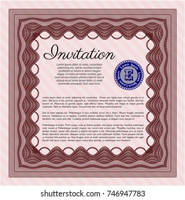 Red Retro vintage invitation. With guilloche pattern and background. Elegant design. Customizable, Easy to edit and change colors. 