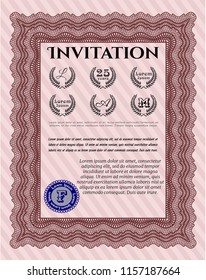 Red Retro vintage invitation. With linear background. Customizable, Easy to edit and change colors. Money design. 
