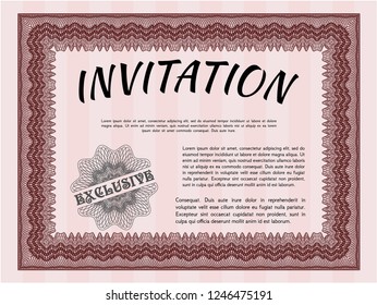 Red Retro vintage invitation. With linear background. Customizable, Easy to edit and change colors. Sophisticated design. 