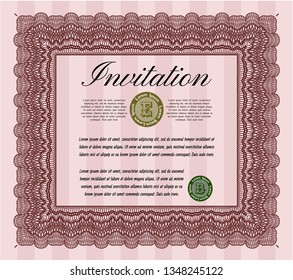 Red Retro vintage invitation. With linear background. Modern design. Customizable, Easy to edit and change colors. 