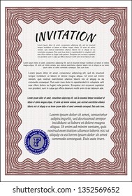 Red Retro vintage invitation. With linear background. Lovely design. Vector illustration. 