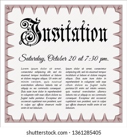 Red Retro vintage invitation. With linear background. Perfect design. Detailed. 