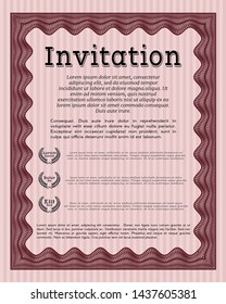 Red Retro vintage invitation. With linear background. Detailed. Modern design. 