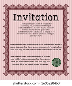 Red Retro vintage invitation. With linear background. Money design. Customizable, Easy to edit and change colors. 