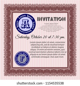 Red Retro vintage invitation. Lovely design. With linear background. Customizable, Easy to edit and change colors. 