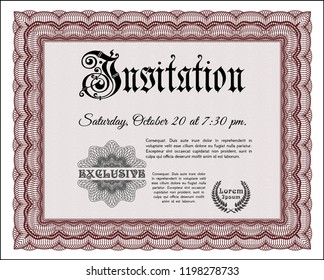 Red Retro vintage invitation. Lovely design. Detailed. With background. 