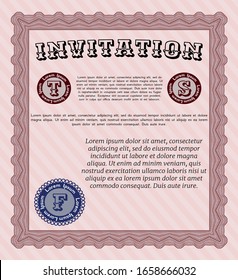 Red Retro vintage invitation. Lovely design. Printer friendly. Vector illustration. 