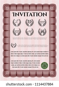 Red Retro vintage invitation. Modern design. Printer friendly. Detailed. 