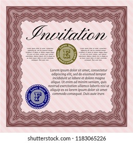 Red Retro vintage invitation. Money Pattern design. Easy to print. Detailed. 