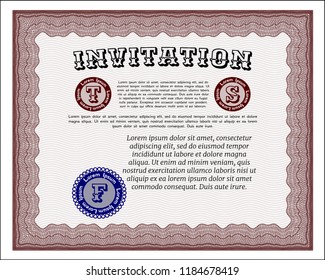 Red Retro vintage invitation. Money Pattern. Easy to print. Detailed. 