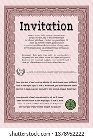 Red Retro vintage invitation. Money Pattern design. Easy to print. Detailed. 