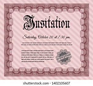 Red Retro vintage invitation. Money Pattern. Customizable, Easy to edit and change colors. With complex linear background. 