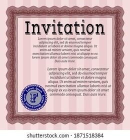Red Retro vintage invitation. Money design. With great quality guilloche pattern. Vector illustration. 