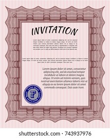 Red Retro vintage invitation. Money style design. Detailed. Complex background. 