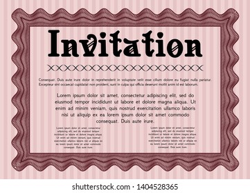 Red Retro vintage invitation. Nice design. Detailed. With background. 