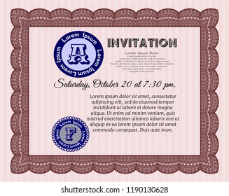 Red Retro vintage invitation. Perfect design. Customizable, Easy to edit and change colors. With complex linear background. 