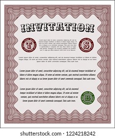 Red Retro vintage invitation. Printer friendly. Detailed. Nice design. 