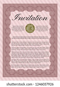 Red Retro vintage invitation. Printer friendly. Detailed. Good design. 