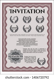 Red Retro vintage invitation. Printer friendly. Vector illustration. Money Pattern design. 