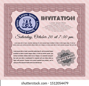 Red Retro vintage invitation. Printer friendly. Detailed. Money style design. 
