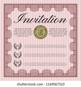 Red Retro vintage invitation. Sophisticated design. Customizable, Easy to edit and change colors. With guilloche pattern and background. 