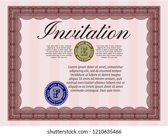 Red Retro vintage invitation. Sophisticated design. Detailed. Printer friendly. 