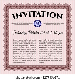 Red Retro vintage invitation. Sophisticated design. With complex linear background. Customizable, Easy to edit and change colors. 