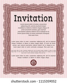 Red Retro vintage invitation. Superior design. Customizable, Easy to edit and change colors. With background. 