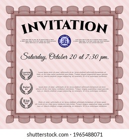 Red Retro vintage invitation template. Good design. With guilloche pattern.  