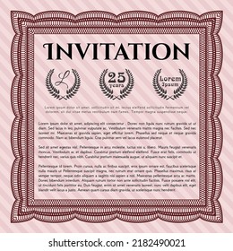 Red Retro vintage invitation template. Nice design. With linear background. Vector illustration. 