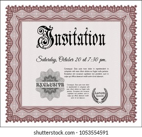 Red Retro vintage invitation. Vector illustration. Complex background. Nice design. 