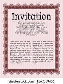 Red Retro vintage invitation. Vector illustration. With guilloche pattern and background. Money style design. 