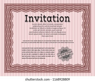Red Retro vintage invitation. Vector illustration. With guilloche pattern and background. Nice design. 