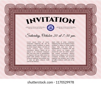 Red Retro vintage invitation. Vector illustration. With linear background. Excellent design. 