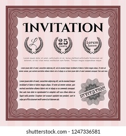 Red Retro vintage invitation. Vector illustration. With great quality guilloche pattern. Money Pattern. 