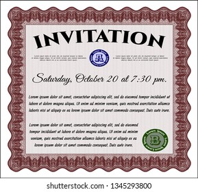 Red Retro vintage invitation. Vector illustration. With background. Artistry design. 