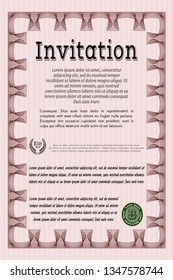 Red Retro vintage invitation. Vector illustration. With great quality guilloche pattern. Modern design. 