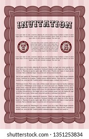 Red Retro vintage invitation. Vector illustration. With complex background. Nice design. 