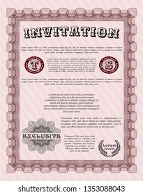 Red Retro vintage invitation. Vector illustration. Complex background. Superior design. 