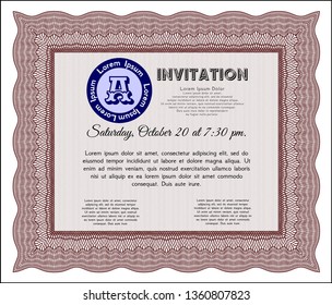 Red Retro vintage invitation. Vector illustration. With linear background. Beauty design. 