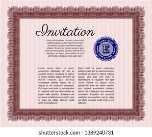 Red Retro vintage invitation. Vector illustration. With guilloche pattern. Retro design. 