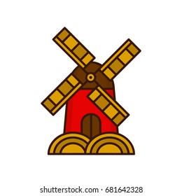 Red retro vintage mill. Vector modern line outline flat style cartoon illustration icon. Isolated on white background