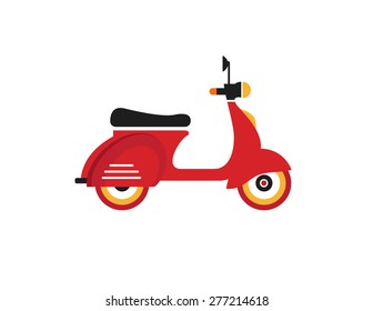 Red retro vintage motor bike icon isolated on white background