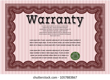 Red Retro vintage Warranty Certificate. Artistry design. With great quality guilloche pattern. Detailed. 