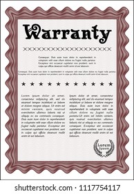 Red Retro vintage Warranty Certificate. Detailed. With great quality guilloche pattern. Cordial design. 