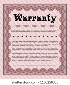 Red Retro vintage Warranty Certificate. Printer friendly. Detailed. Money Pattern design. 