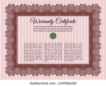 Red Retro vintage Warranty Certificate. With linear background. Customizable, Easy to edit and change colors. Good design. 