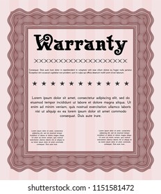 Red Retro vintage Warranty Certificate. With complex background. Beauty design. Vector illustration. 